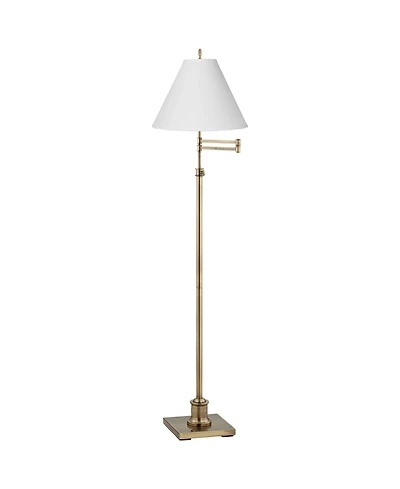 360 Lighting Swing Arm Floor Lamp 70" Tall Brass Antique Linen Chimney Empire Shade for Living Room Reading Bedroom Office