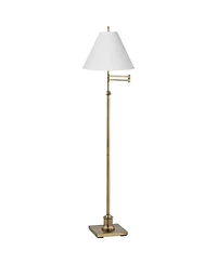360 Lighting Swing Arm Floor Lamp 70" Tall Brass Antique Linen Chimney Empire Shade for Living Room Reading Bedroom Office