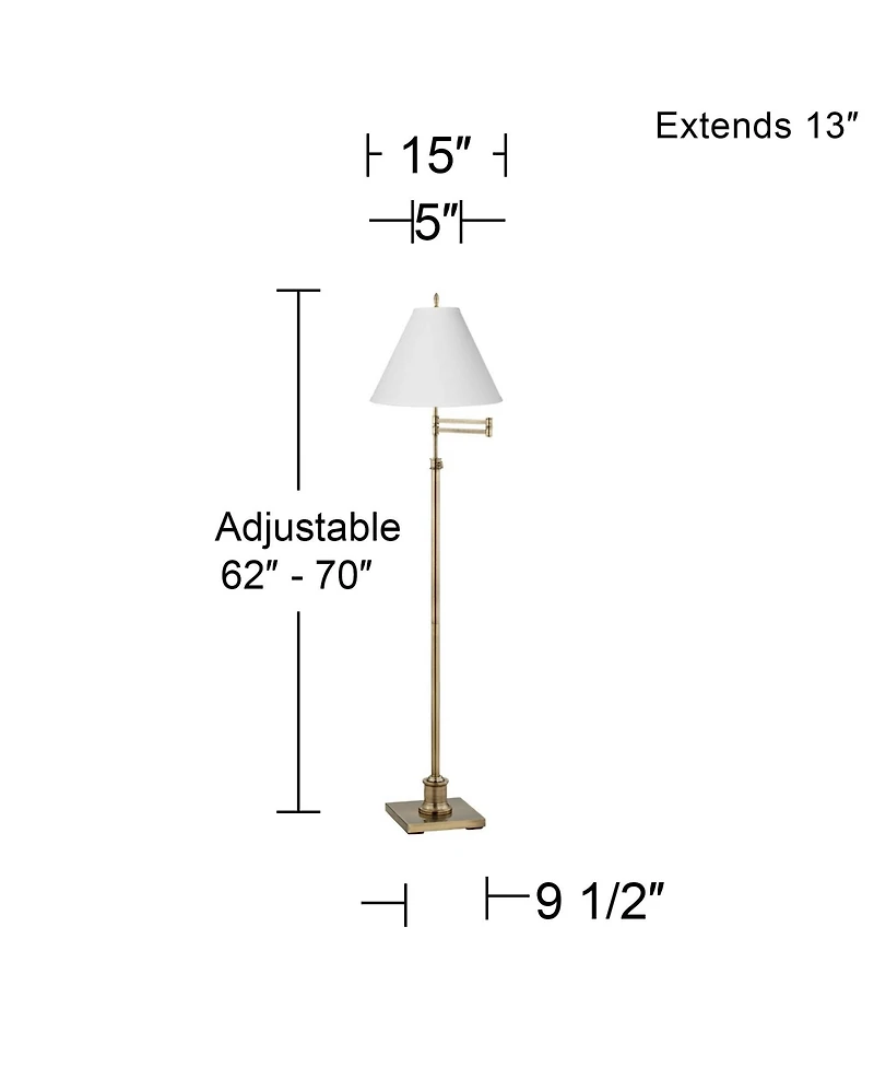 360 Lighting Swing Arm Floor Lamp 70" Tall Brass Antique Linen Chimney Empire Shade for Living Room Reading Bedroom Office