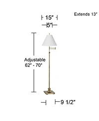 360 Lighting Swing Arm Floor Lamp 70" Tall Brass Antique Linen Chimney Empire Shade for Living Room Reading Bedroom Office