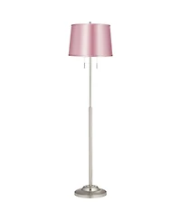 360 Lighting Abba Modern Tall Standing Floor Lamp Pole Twin Pull Chain Silver Metal Brushed Steel