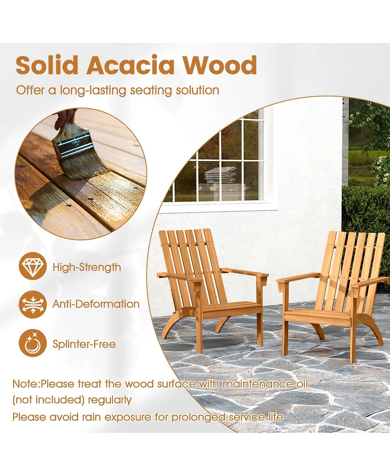 Sugift Acacia Wood Patio Adirondack Chair with Inclined Seat and High Backrest for Porch