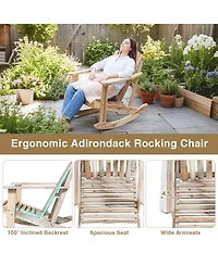Sugift Adirondack Rocking Chair with Slatted Seat and High Fanned Back