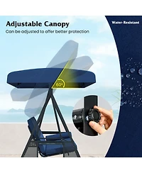 Sugift 3-Seat Patio Swing Chair Porch Swing with Adjustable Canopy Thickened Cushions Pillow and Foldable Side Trays