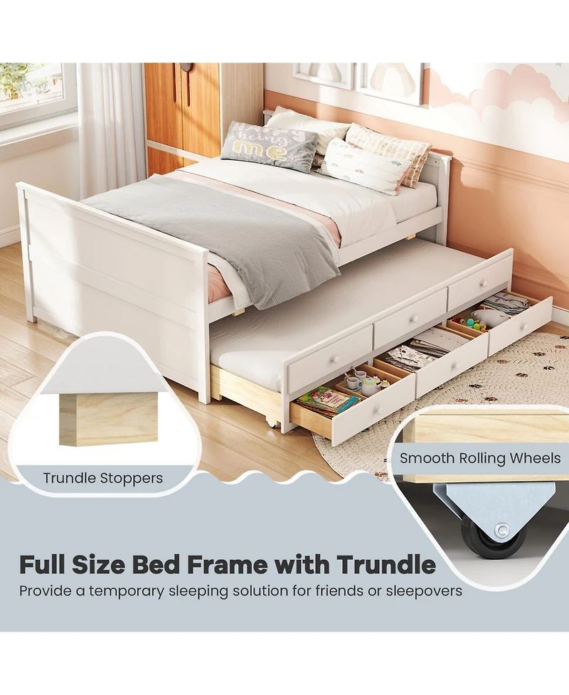 Sugift Full Bed Frame with Trundle and Storage Drawers