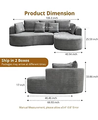 gaomon 106" Curved Sectional Sofa with Chaise, Chenille Modular Couch, No Assembly, Deep Seat