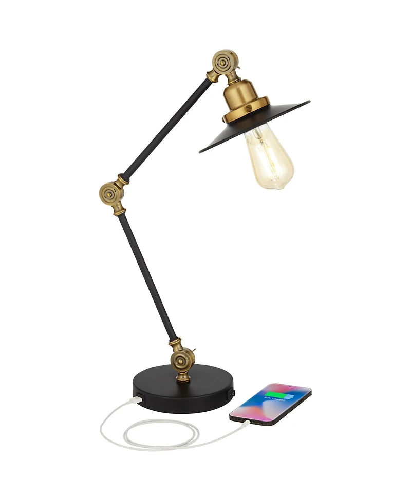 360 Lighting Taurus 20" High Small Farmhouse Desk Lamps Set of 2 Usb Ports Adjustable Home Office Charging