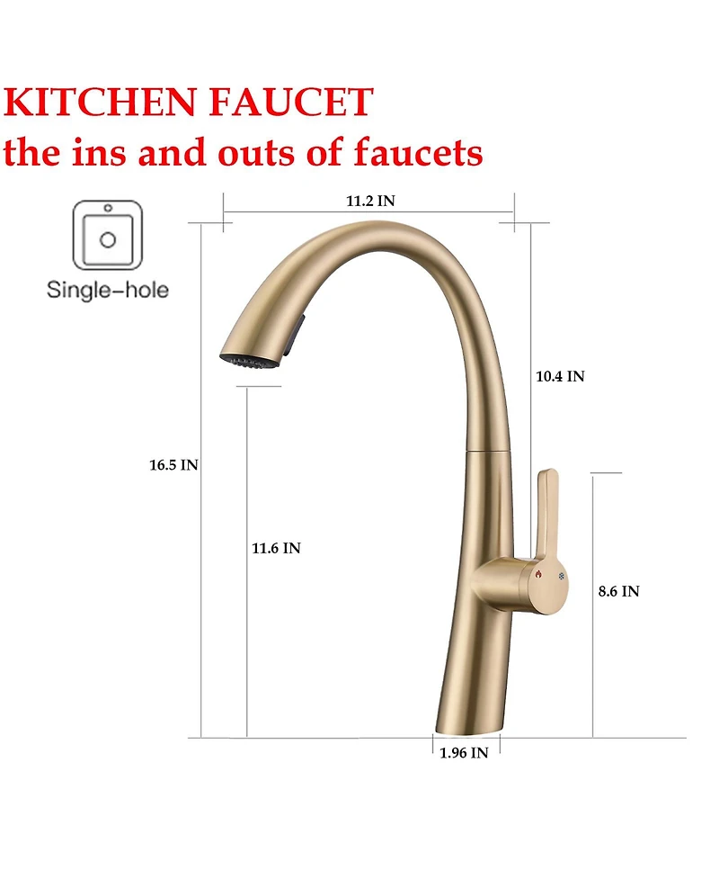 Busdays Single Handle Stainless Steel Pull Out Kitchen Faucet