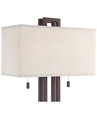 Possini Euro Design Gossard Modern Industrial Table Lamp 30" Tall Bronze with Usb Charging Port Rectangular Shade for Bedroom Living Room Office