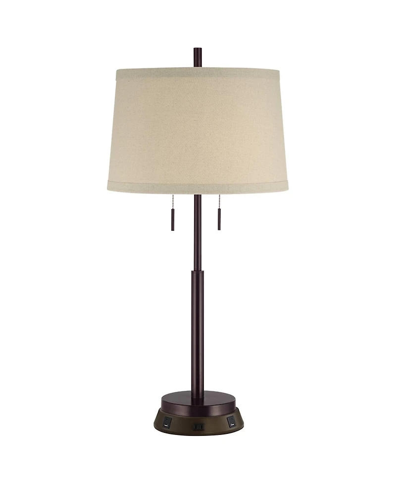 Possini Euro Design Modern Table Lamp with Usb and Ac Power Outlet Workstation Charging Base 33" Tall Drum Shade Office