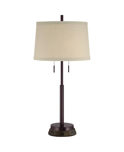 Possini Euro Design Modern Table Lamp with Usb and Ac Power Outlet Workstation Charging Base 33" Tall Drum Shade Office