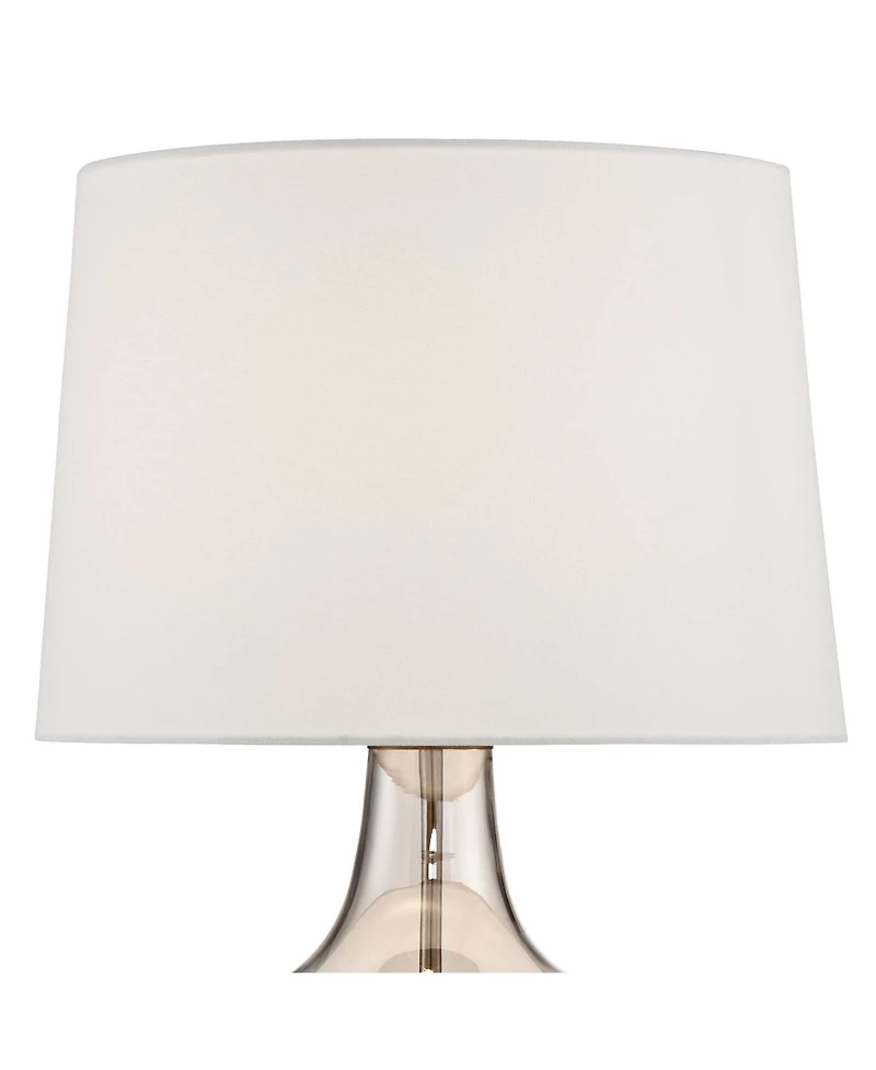 Possini Euro Design Ania Modern Table Lamp 31" Tall Clear Champagne Glass with Table Top Dimmer e Fabric Drum Shade for Bedroom Living Room