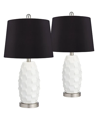 360 Lighting Modern Coastal Table Lamps 24 1/2" High Set of 2 Ceramic Led Faux Drum Shade for Bedroom Living Room House Home Bedside