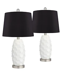 360 Lighting Modern Coastal Table Lamps 24 1/2" High Set of 2 Ceramic Led Faux Drum Shade for Bedroom Living Room House Home Bedside