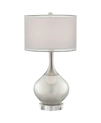 Possini Euro Design Swift Modern Table Lamp with Round Riser 32" Tall Mercury Glass Usb Charging Port Dimmer Double Drum Shade for Bedroom House Desk