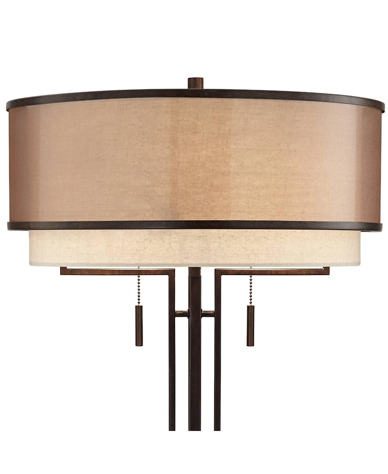 Possini Euro Design Andes Industrial Table Lamp 27 1/2" Tall Oil Rubbed Bronze Usb Charging Port Double Shade for Bedroom Living Room Nightstand