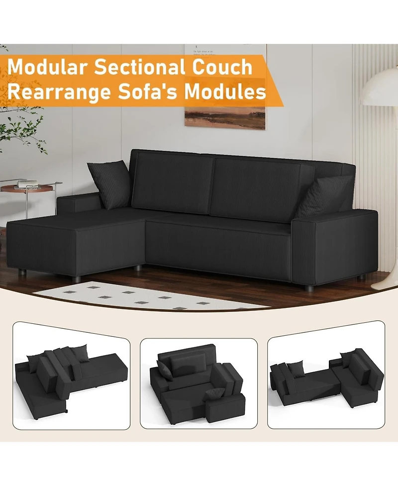 gaomon 96" Oversized Corduroy Sectional Sofa, L-Shaped Couch with Chaise for Living Room
