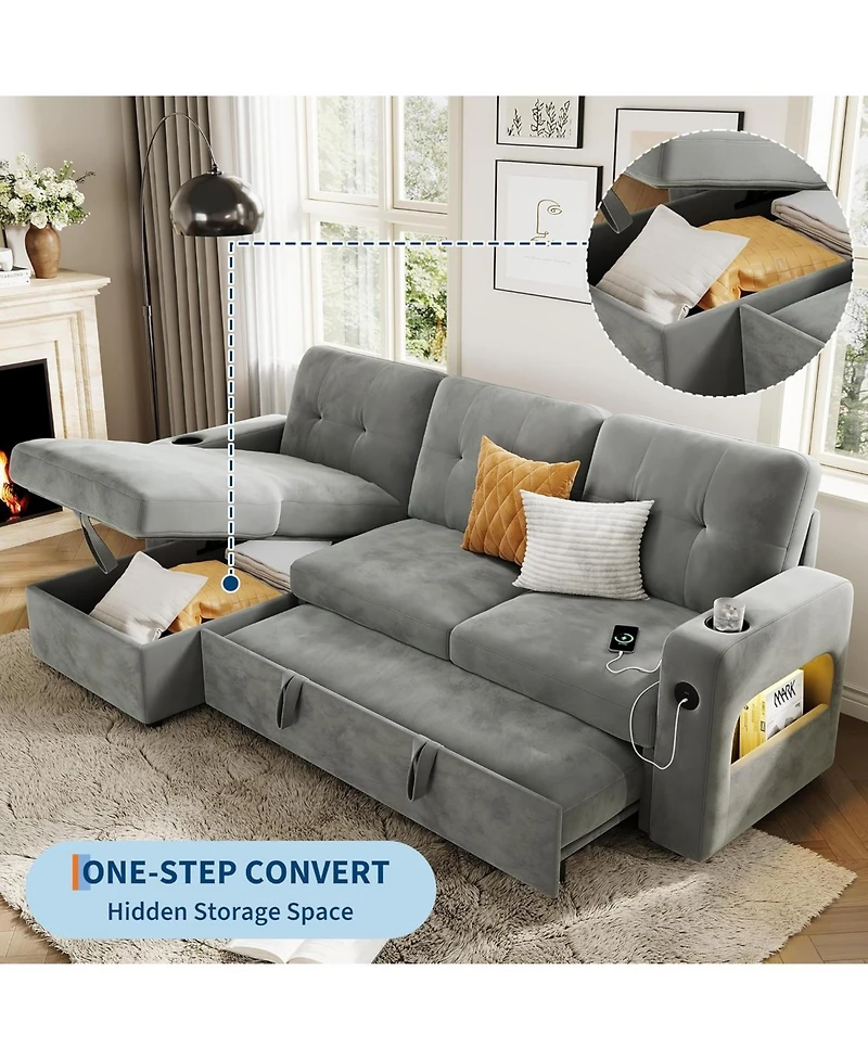 gaomon 84" Sleeper Sofa Bed, L-Shaped Convertible Couch with Storage