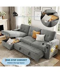 gaomon 84" Sleeper Sofa Bed, L-Shaped Convertible Couch with Storage