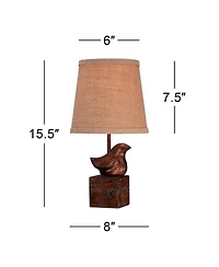 360 Lighting Rustic Farmhouse Accent Table Lamp 15 1/2" High Set of 2 Sculptural Crackle Drum Shade for Bedroom House
