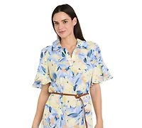 R & M Richards Petite Belted Collared Midi Dress