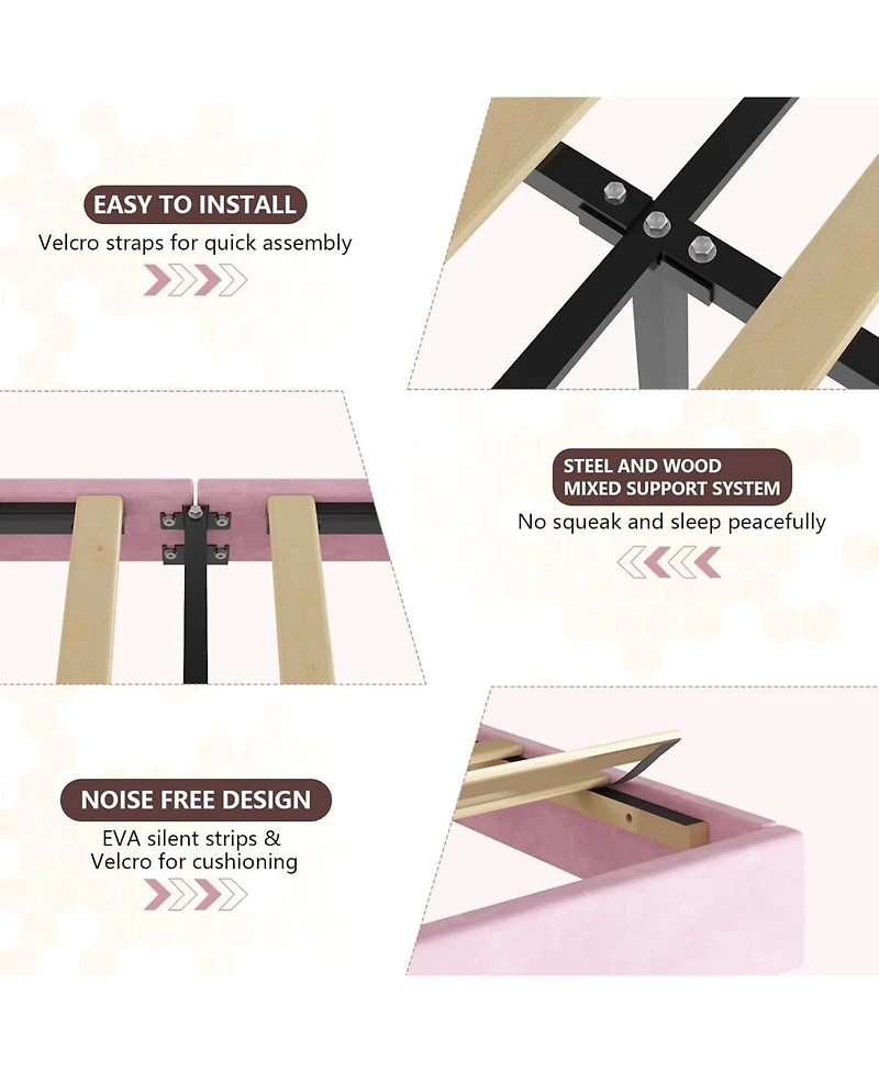 gaomon Upholstered Bed Frame with Led Lights, Storage Drawers, Fabric Headboard and Wood Slats