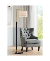 Possini Euro Design Modern Arc Floor Lamp 63 1/2" Tall Warm Gold Metal Cage Linen Shade for Living Room Reading