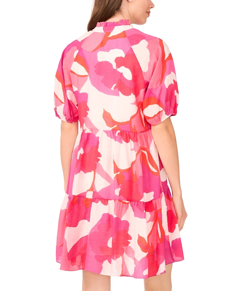 Msk Petite Puff-Sleeve Tiered Shift Dress