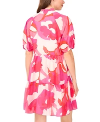 Msk Petite Puff-Sleeve Tiered Shift Dress
