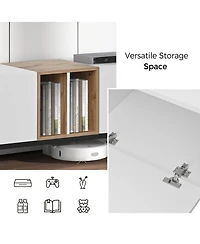 Rainsken Modern Tv Stand for 80'' Tv, Wooden Entertainment Center, Media Console with 3 Storage Cabinets and Open Shelves for Living Room