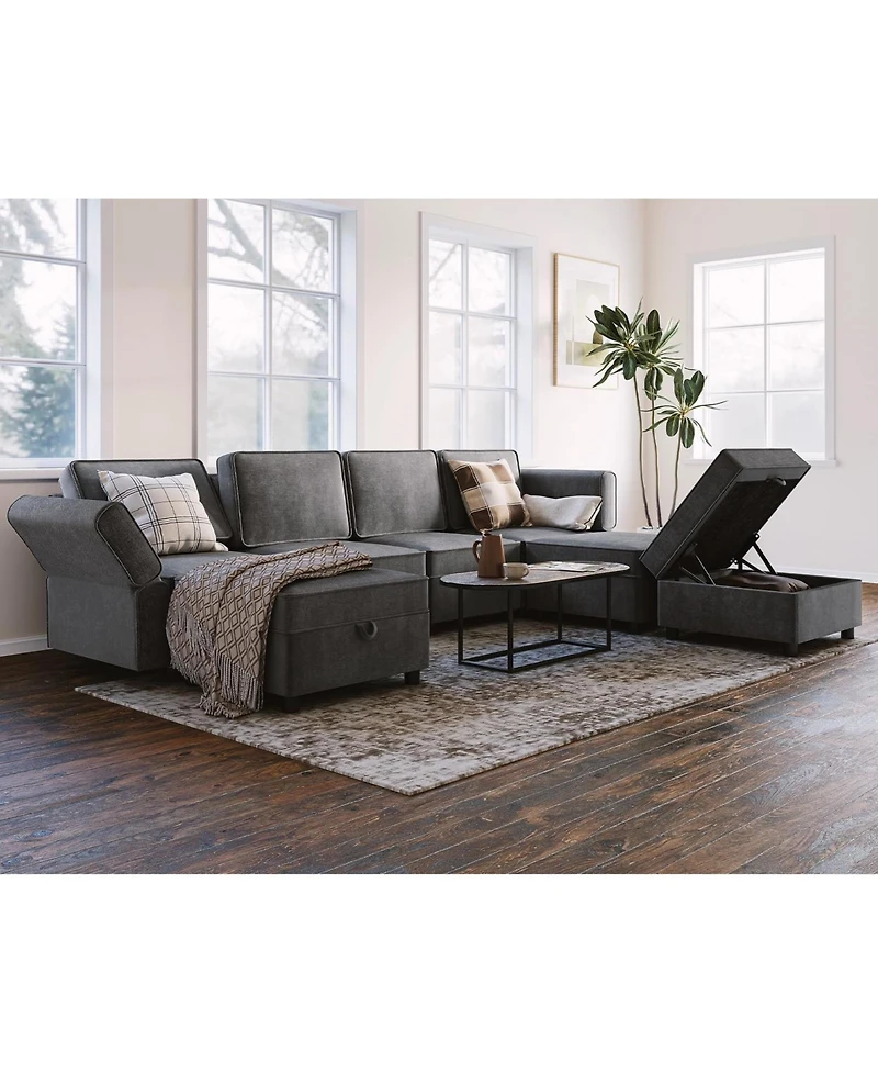 gaomon Modular Sectional Sofa with Ottomans, 7-Seat U-Shaped Chenille Sleeper Couch with Storage
