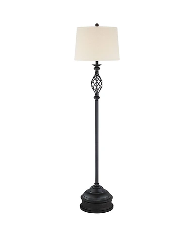 Franklin Iron Works Annie Rustic Floor Lamp with Riser 67 1/2" Tall Iron Scroll Cream Hardback Drum Shade