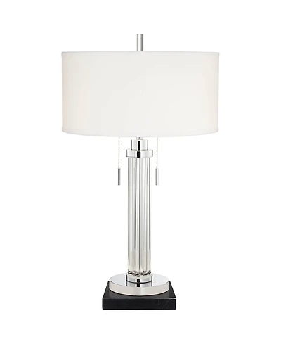 Possini Euro Design Cadence Modern Table Lamp with Square Marble Riser 30" Tall Glass Column Shade for Bedroom Living Room Bedside Office