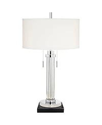 Possini Euro Design Cadence Modern Table Lamp with Square Marble Riser 30" Tall Glass Column Shade for Bedroom Living Room Bedside Office