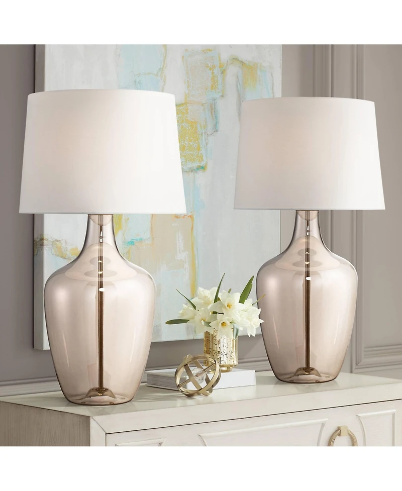 Possini Euro Design Ania 31" Tall Jar Large Modern Glam End Table Lamps Set of 2 Clear Champagne Glass Living Room Bedroom