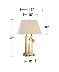 Possini Euro Design Deacon 26" High Traditional Desk Lamps Set of 2 Usb Port Ac Power Outlet Gooseneck Brass Finish Metal Charging
