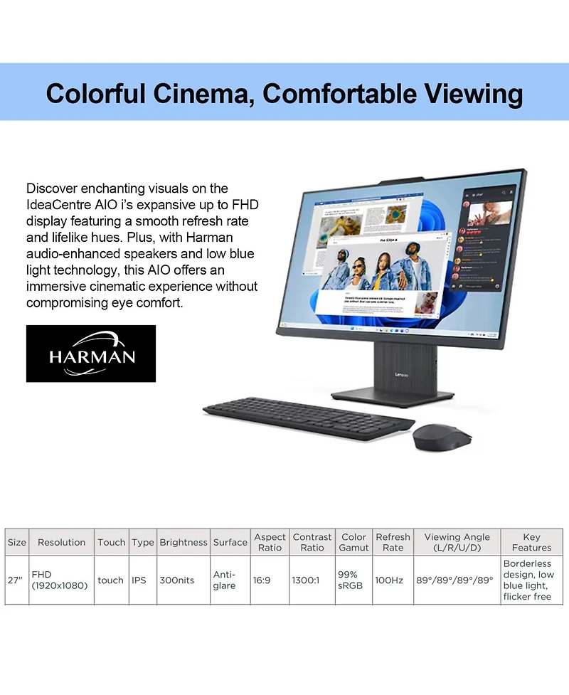 Lenovo IdeaCentre I 27" All-in-One Intel Core i5 32GB Ram Intel Uhd Graphics 1TB Ssd Storage Windows 11 Home 100Hz