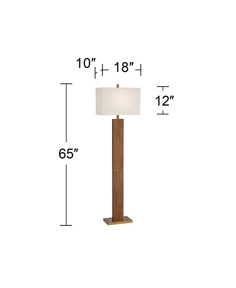 Possini Euro Design Walnut Grove Mid Century Modern 64" Tall Standing Floor Lamp Column with Dimmer Solid Wood Walnut Finish