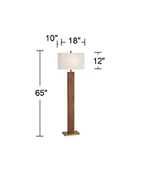 Possini Euro Design Walnut Grove Mid Century Modern 64" Tall Standing Floor Lamp Column with Dimmer Solid Wood Walnut Finish
