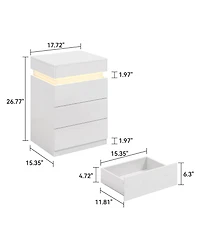 Rainsken Modern Wooden Nightstand with Charging Station and Led Light, 3 Drawers and Sliding Top Design, Multifunctional Bedside Table for Bedroom