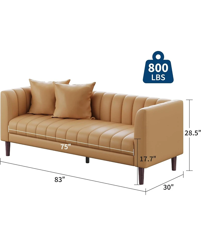 gaomon 83" Faux Leather Sofa, 3-Seater Couch with Pillows, Deep Seat and Wood Legs