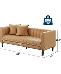 gaomon 83" Faux Leather Sofa, 3-Seater Couch with Pillows, Deep Seat and Wood Legs