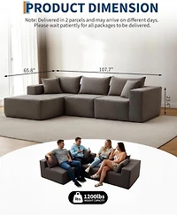 gaomon 108" Modular Cloud Sectional Sofa, L-Shaped Couch with Chaise, Deep Seat, No Assembly