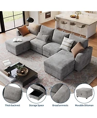 gaomon 141" Sectional Sofa, U-Shaped Cloud Couch with Storage and Ottoman, 6-Seat Chenille Sofa
