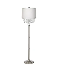 360 Lighting Modern Floor Lamp Standing 60 1/2" Tall Satin Steel Crystal Fabric Drum Shade for Living Room Bedroom Office House Home
