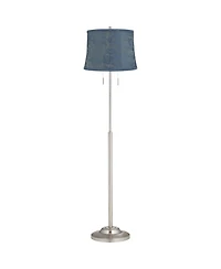 360 Lighting Abba Modern Tall Standing Floor Lamp Twin Pull Chain Metal Brushed Steel Finish Drum Nagano