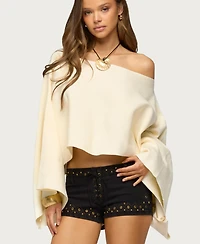 Edikted Women's Sharla Off Shoulder Poncho Sweater