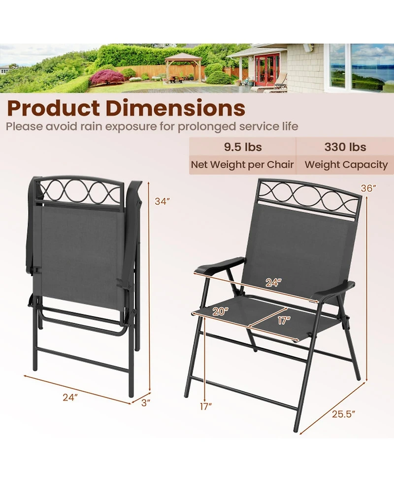 Gouun Set of 4 Folding Patio Dining Chairs with Armrests and Breathable Fabric Seat