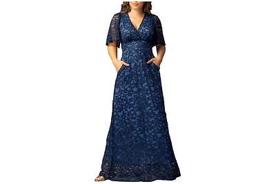 Kiyonna Women's Luminous Sequin Lace Evening Gown with Pockets