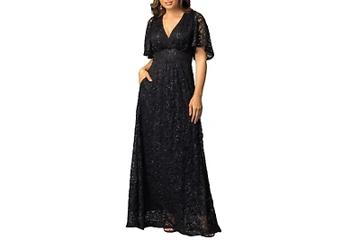 Kiyonna Women's Luminous Sequin Lace Evening Gown with Pockets